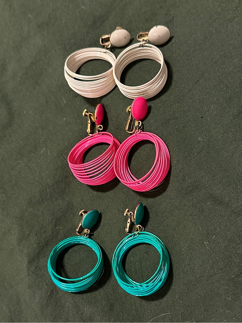 Vendome Slinky Hoop Clip-On Earrings - White, Pink & Teal